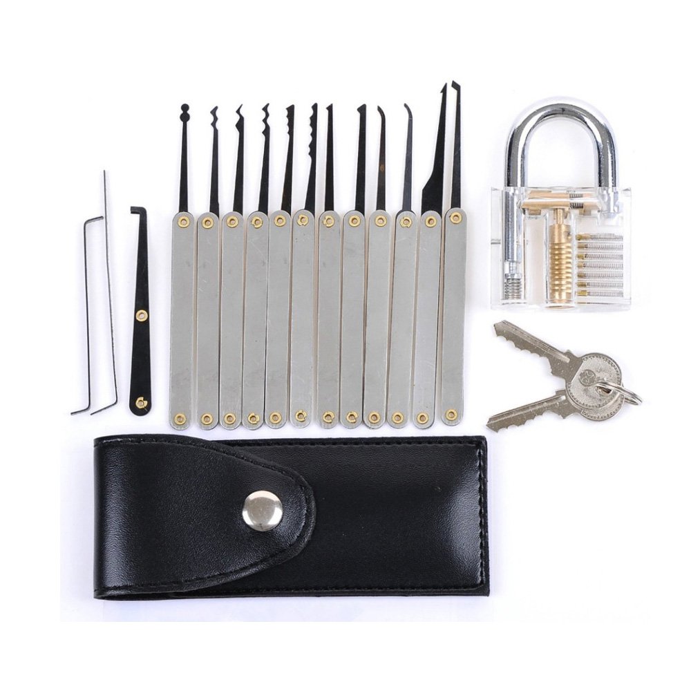 15pcs Lock Picking Set Kit Tool with Transparent Practice Training Padlock  Lock for Locksmith Beginners and Professional 